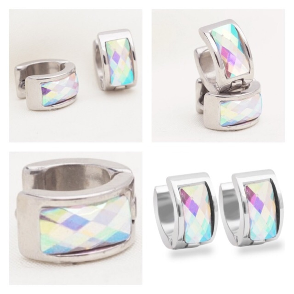 NEW!💙💎IRIDESCENT! FACETED GEM WIDE HOOPS💎💙PUNK - Picture 7 of 8